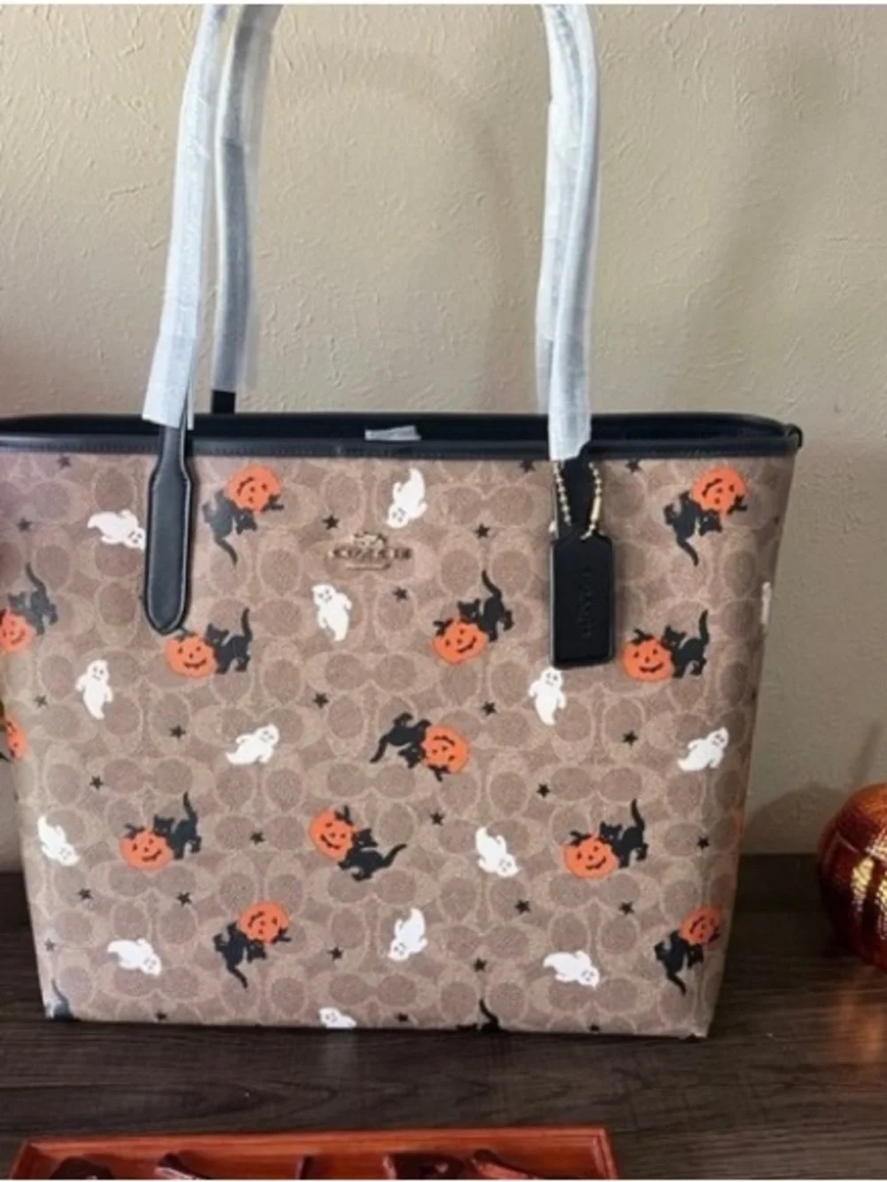 Coach Halloween Print Tote in Brown, Orange, Black, White